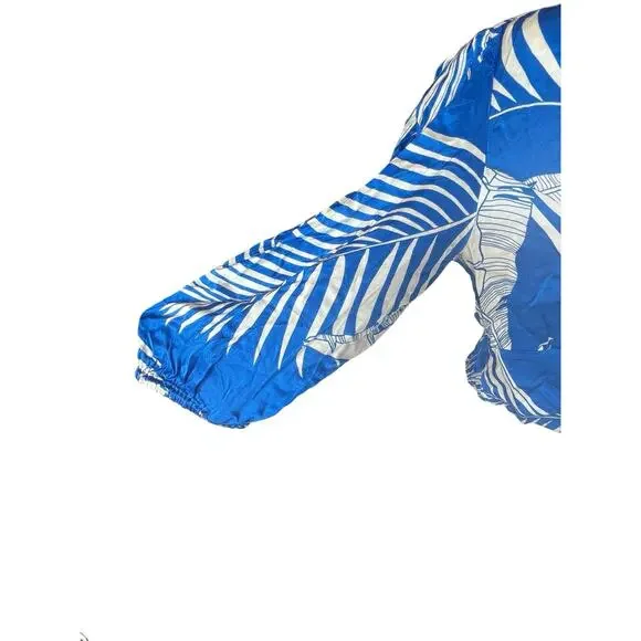 Guess Tamara Top Baja Palm Print Blue Half Sleeve Size Medium NEW With Tags - Picture 6 of 13